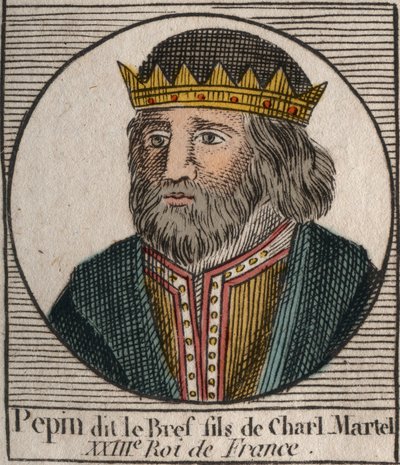 Portrett av Pepin III dit Pepin le Brief (714-768) konge av Frankrike - Pepin III (714-768) (Pepin den korte) kongen av frankerne - gravering fra "Instruction sur l