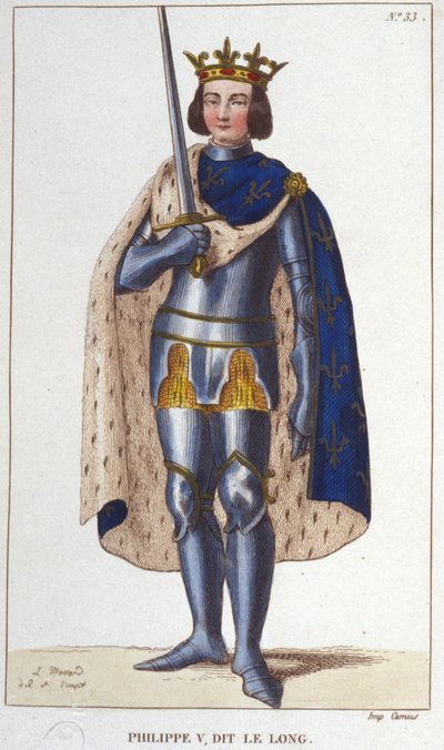 Portrett av Filip V den lange (1294 - 1322), gravering av Frankrikes konge fra 1830 av Unknown artist