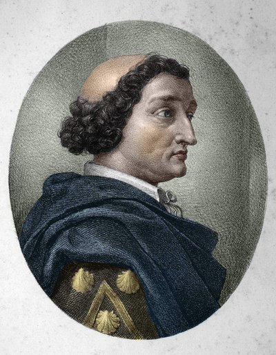 Portrett av Philippe de Commines (Comynes eller Comines) (1447-1511), fransk spaltist. Gravering fra 1800-tallet. av Unknown artist