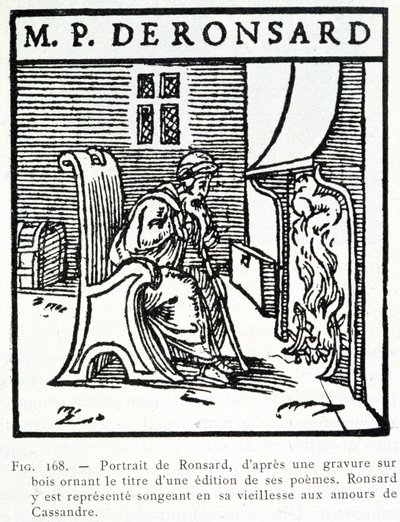 Portrett av Pierre de Ronsard gammel tenkning av amourene til Cassandre - tregravering av Unknown artist