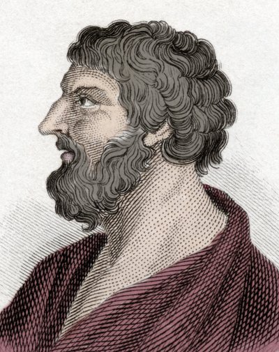 Portrett av Pittacos of Mytilene gresk statsmann (650-570 f.Kr.) (Pittacus of Mytilene). Gravering 1800-tallet. av Unknown artist