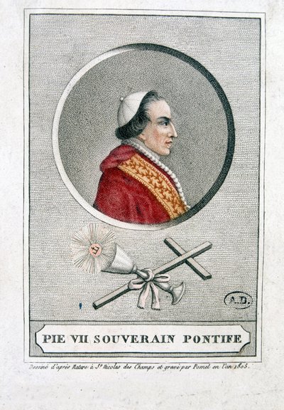 Portrett av Pius VII (1742 - 1823) i medaljong - gravering av Unknown artist