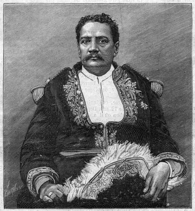 Portrett av Pomare V (1839 - 1891) den siste monarken av Tahiti - gravering av Unknown artist