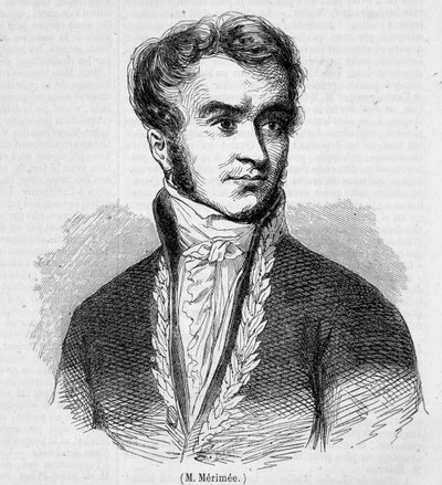 Portrett av Prosper Merimee. 1800-talls gravering. av Unknown artist