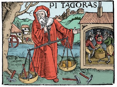 Portrett av Pythagoras (Pythagoras) - Side fra "" Compendiara musica"" av Koswick 1516 - av Unknown artist