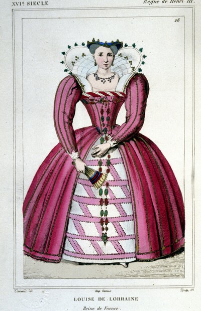 Portrett av dronning Louise av Lorraine (1553 - 1601), kone til Henry III. Gravering fra 1830. av Unknown artist