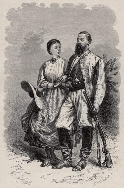 Portrett av SAMUEL WHITE BAKER (1821-1893) engelsk oppdagelsesreisende og Lady Florence Baker (1841-1916) av Unknown artist