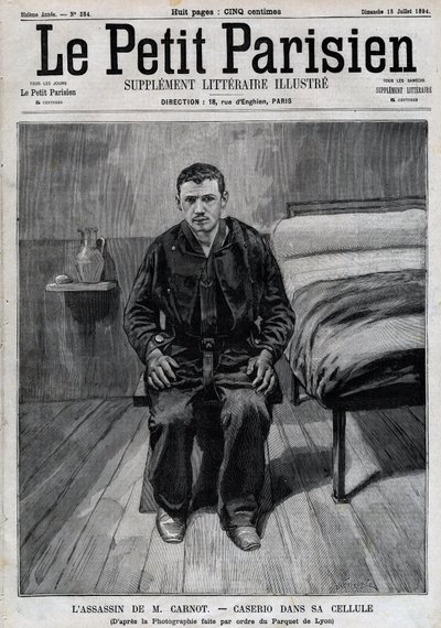 Portrait of Sante Caserio (1873-1894) Italian anarchist, assassin of Sadi Carnot, in prison. Engraving in “” Le Parisien”” av Unknown artist