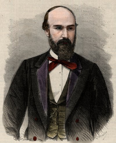 Portrett av Santos Gutierrez (1820-1872) politiker og tidligere president i Colombias forente stater. Gravering i "" L