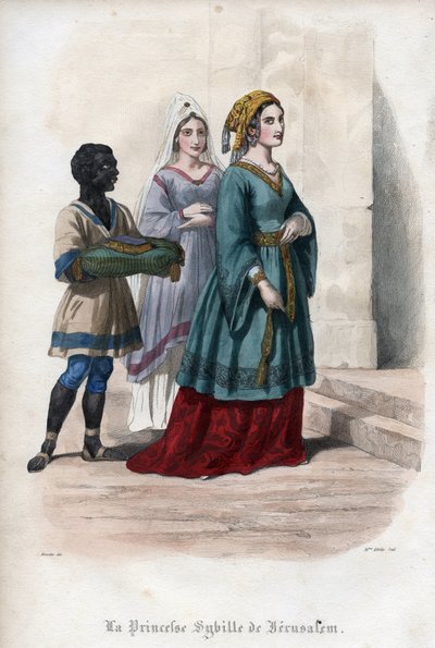 Portrett av Sibylla av Jerusalem (Jerusalem Sibylle) (ca. 1160-1190), prinsesse daværende dronning av Jerusalem. Gravering fra 1842 i «Histoire des popes»» av Maurice Lachatre. Privat samling. av Unknown artist