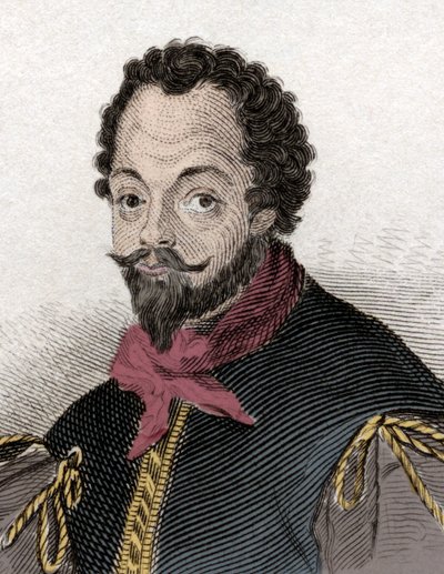 Portrett av Sir Francis Drake (1540-1596), engelsk kaper og navigatør. Gravering av 1800-tallet. av Unknown artist