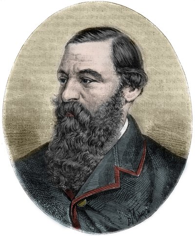 Portrait of Sir Samuel Baker (1821-1893) engraving from “” Picturesque Histoire des grands voyages au nineteenth century”””. 1877 av Unknown artist