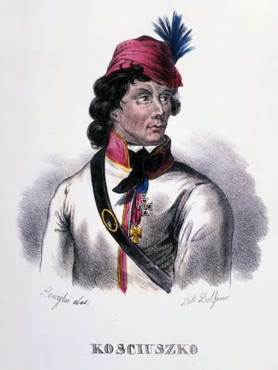 Portrett av Thaddeus (Tadeusz) Kosciuszko (Kosciusko) polsk soldat (1746-1817). Gravering fra 1800-tallet av Unknown artist