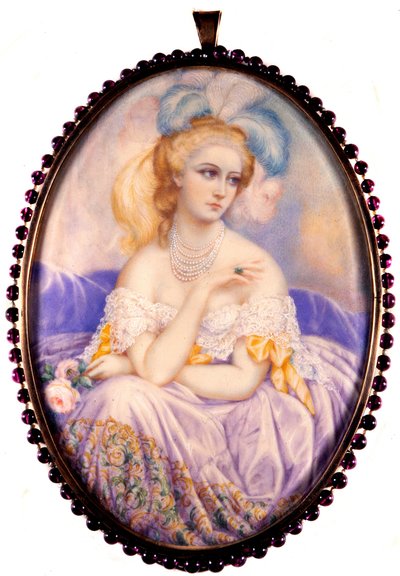 Portrett av grevinnen av Castiglione (1837-1899) (Virginia Elisabetta Luisa Carlotta Antonietta Teresa Maria Oldoini). Miniatyr på elfenben. . av Unknown artist