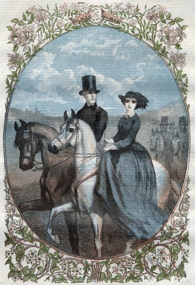 Portrett av deres kongelige høyheter prinsesse Victoria (1840-1901) (datter av dronning Victoria) og kronprins Frederick William av Preussen (1831-1888). Gravering fra 1858. av Unknown artist