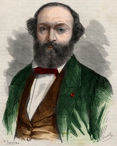 Portrett av Theodore Rousseau (1812-1867), fransk maler. Gravering i "" The Illustrous Universe"" av Unknown artist