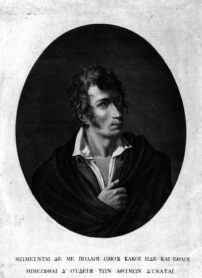 Portrett av Ugo Foscolo (1778 - 1827). av Unknown artist