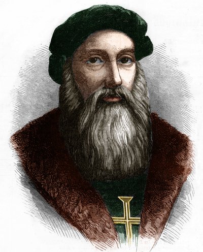 Portrett av Vasco de Gama (1469-1524) portugisisk navigatør. av Unknown artist