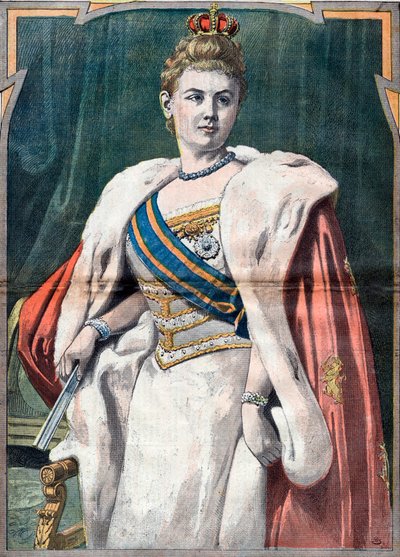 Portrett av Wilhelmina, dronning av Nederland fra 1890 til 1948 (trykk) av Unknown Artist