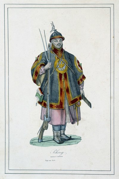 Portrett av en kinesisk soldat i rustning - i "" Jordens forskjellige folk"" av Abbé Jouhanneaud, Librairie des bons livres av Unknown artist