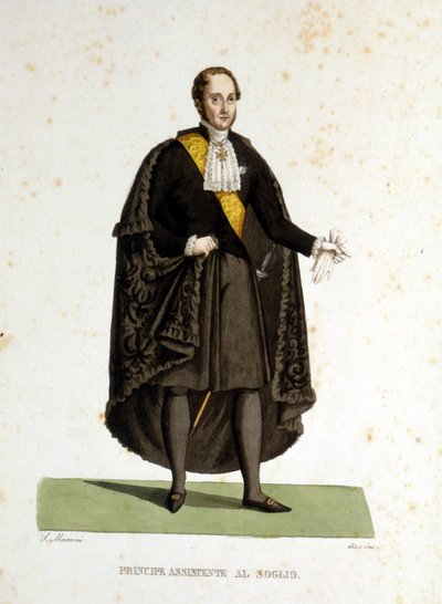 Portrett av en assisterende prins av Den hellige stol som tjenestegjorde under seremonier og besøk. Gravering av 1800-tallet. av Unknown artist