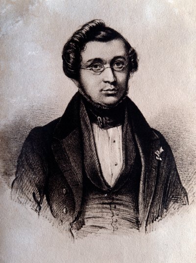Portrett av den engelske komponisten Adolphe Adam (1803-1856) Gravering. Bologna fra 1800-tallet, civico museo bibliografico av Unknown artist