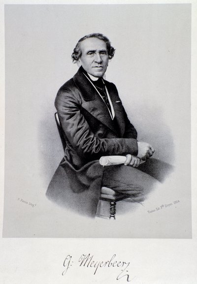 Portrett av den tyske operakomponisten Giacomo Meyerbeer (1791-1864) Gravering. 1800-tallet. Bologna, borgermuseum for musikk av Unknown artist