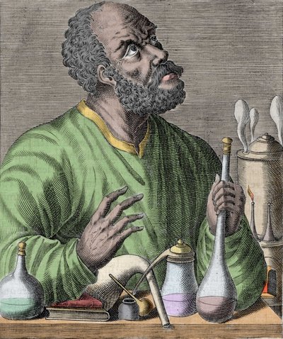 Portrett av den arabiske kjemikeren Jaber (Jabir Ibn Hayyan) Jabir Ibn Hayyan (621-6). av Unknown artist