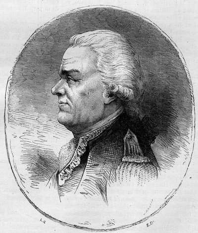 Portrait of the Count of Grasse (Francois Joseph Paul, Marquis de Grasse Tilly) (1722-1788), French admiral who participated in the American War of Independence (1775-1783). Engraving from 1881. av Unknown artist
