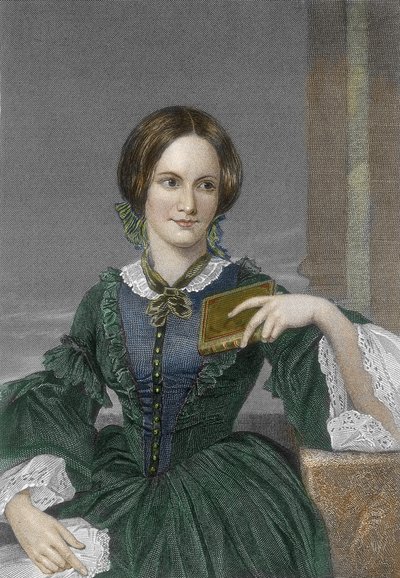 Portrett av den engelske forfatteren Charlotte Bronte (1816-1855) (Portrett av den engelske forfatteren Charlotte Bronte) Gravering 1800-tallets privatsamling av Unknown artist