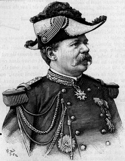 Portrait of the French general Francois Perrier (1833-1888). Engraving in “” La Nature: revue des sciences et de leurs applications aux arts et a l
