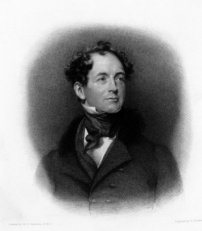 Portrett av den irske poeten Thomas Moore (eller Thomas More) (1779-1852) Gravering fra 1800-tallet av Unknown artist