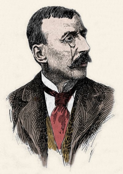 Portrett av den portugisiske forfatteren og diplomaten Jose Maria de Eeca de Queiros eller Queiroz (1845-1900). Gravering av 1800-tallet av Unknown artist