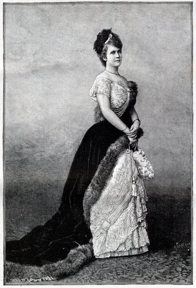 Portrait of the Queen of Romania Elisabeth Pauline Ottilie Louise de Wied, known as Carmen Sylva (1843-1916), wife of King Charles I - Engraving of 1893 - Elizabeth of Wied of Romania, late 19th-early 20th century - Portrait of Elizabeth (1843-1916), Queen av Unknown artist