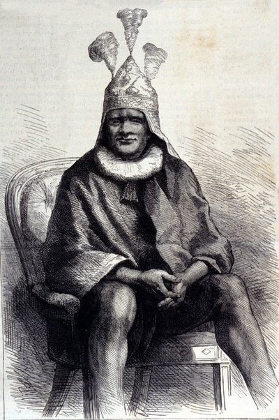 Portrett av Zulu-kongen Cetshwayo (eller Cetawayo, Cetewayo, Cetywajo, Ketchwayo) (1826-1884) Gravering fra 1800-tallet av Unknown artist