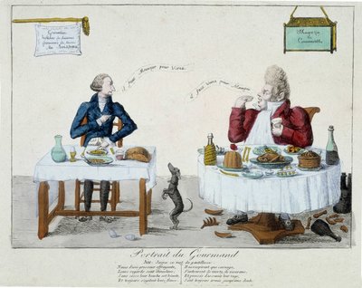 Portrett av gourmanden: "" du må spise for å leve, du må leve for å spise"" - gravering av Unknown artist