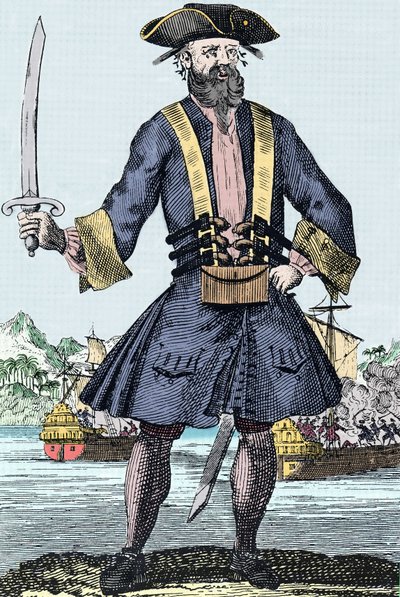 Portrett av piraten Edward Teach dit Barbenoire (Svartskjegg eller Svartskjegg av Unknown artist