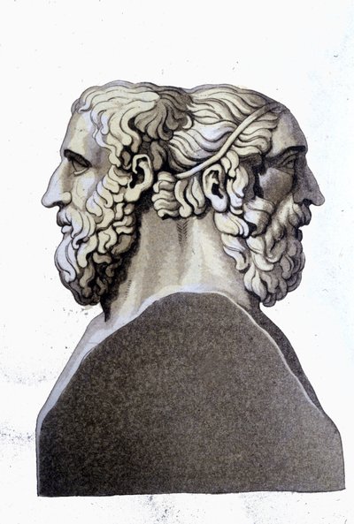 Portretter av Homer (9. århundre f.Kr.) og Archiloque (712 f.Kr. - 648 f.Kr.), greske poeter. av Unknown artist