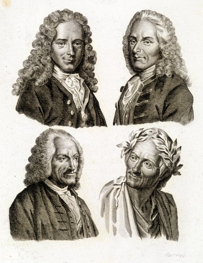 Portretter av Voltaire i forskjellige aldre - gravering av Unknown artist