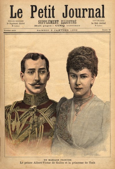 Portretter i anledning kunngjøringen av deres ekteskap, av prins Albert Victor, hertugen av Clarence og Avondale med Mary of Teck, Le Petit Journal, 9/01/1892 av Unknown artist
