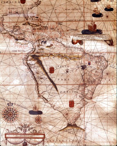 Portulan som representerer Sør-Amerika som tilhører Bartolomeo Velhio. 1561. av Unknown artist