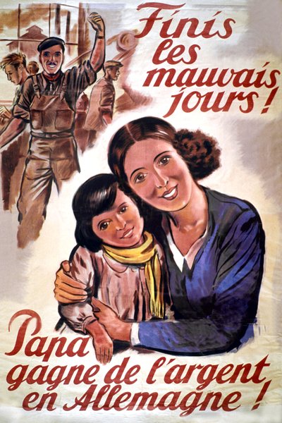 Plakat for STO (obligatorisk arbeidsorganisasjon) under den tyske okkupasjonen av Frankrike, ca. 1943 (trykk) av Unknown artist