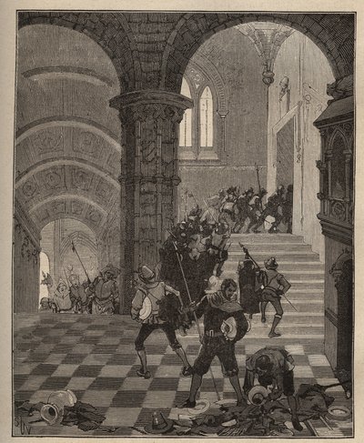 Keramikk: ødeleggelse av "Henri II"-fabrikken under plyndringen av slottet Oiron (Deux Sevres) i 1568 under ligaen. Gravering fra 1885 i "" Les arts et metiers illustres"" av Adolphe BITARD. av Unknown artist