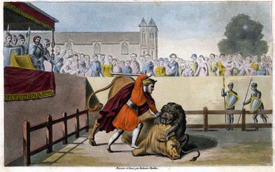 Pépin Le Brief slats a lion fighting a bull - engraving av Unknown artist