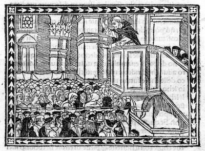Forkynnelse av G. Savonarola (Jerome Savonarola) (1452 - 1498) - i "" Compendium of Revelatione"", inkunabel av 23.4.1496. av Unknown artist