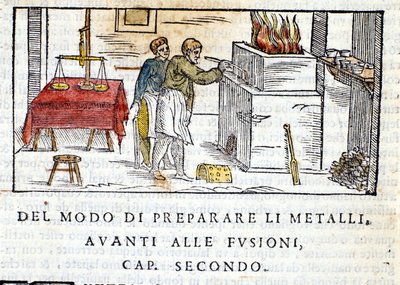 Forberedelse av metall for smelting - i "Pirotechnia"" av Biringuccio av Unknown artist