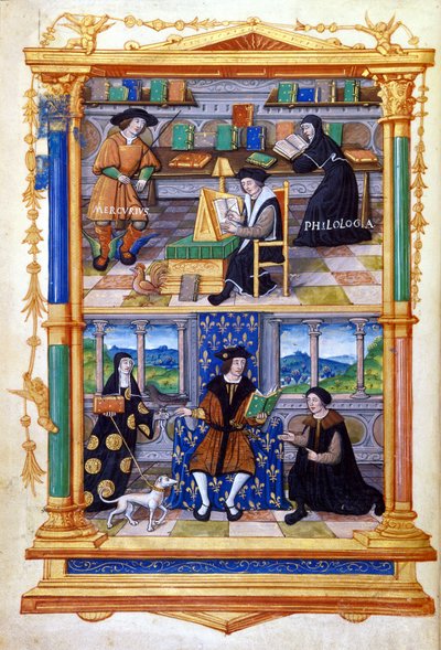 Prins som lærer fysikk, filologi, religion og vedlikehold - i "" From the instruction of a prince"" av Guillaume Bude (Budee) (Budaeus) (1467-1540) av Unknown artist