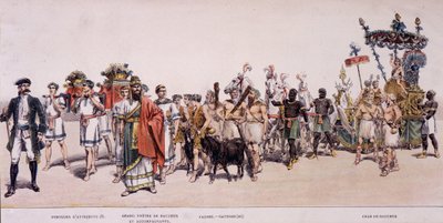 Prosesjon av høsterne og vognen til Bacchus (Bacco) - i "" Offisielt album av vinmakernes festival"" av Unknown artist