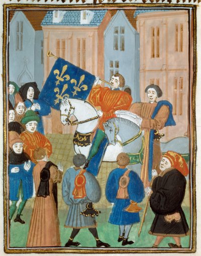 Fredserklæring i Reims 2. oktober 1435 etter undertegnelsen av Arras-traktaten mellom kong Charles VII og hertugen av Burgund Filip III den gode som avsluttet borgerkrigen mellom Armagnacs og burgunderne. Miniatyr fra "" Kings and quee av Unknown artist