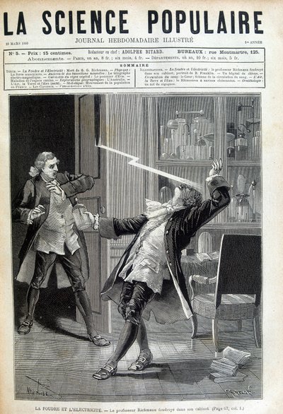 Professor Georges Guillaume Richmann (1711-1753) døde i verkstedet sitt etter et eksperiment med et elektrometer av Unknown artist